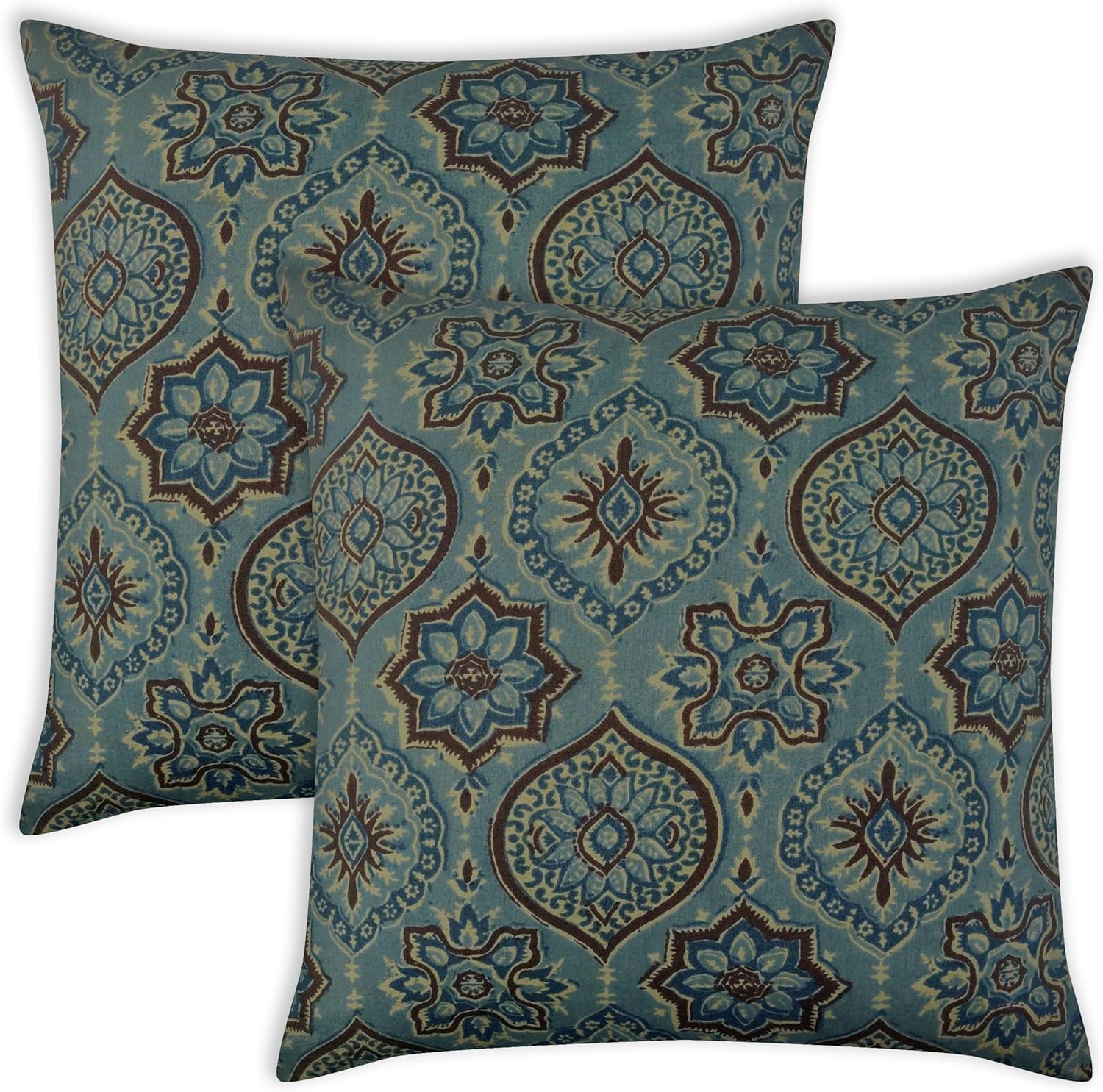 AVKA Studio Block Print Throw Pillow Covers - 100% Pure Cotton Toss Pillows - 20x20 inch - Set of 2 - White Red - Indian Cushion Covers - Accent Pillows for Couch Bed - Cover Only