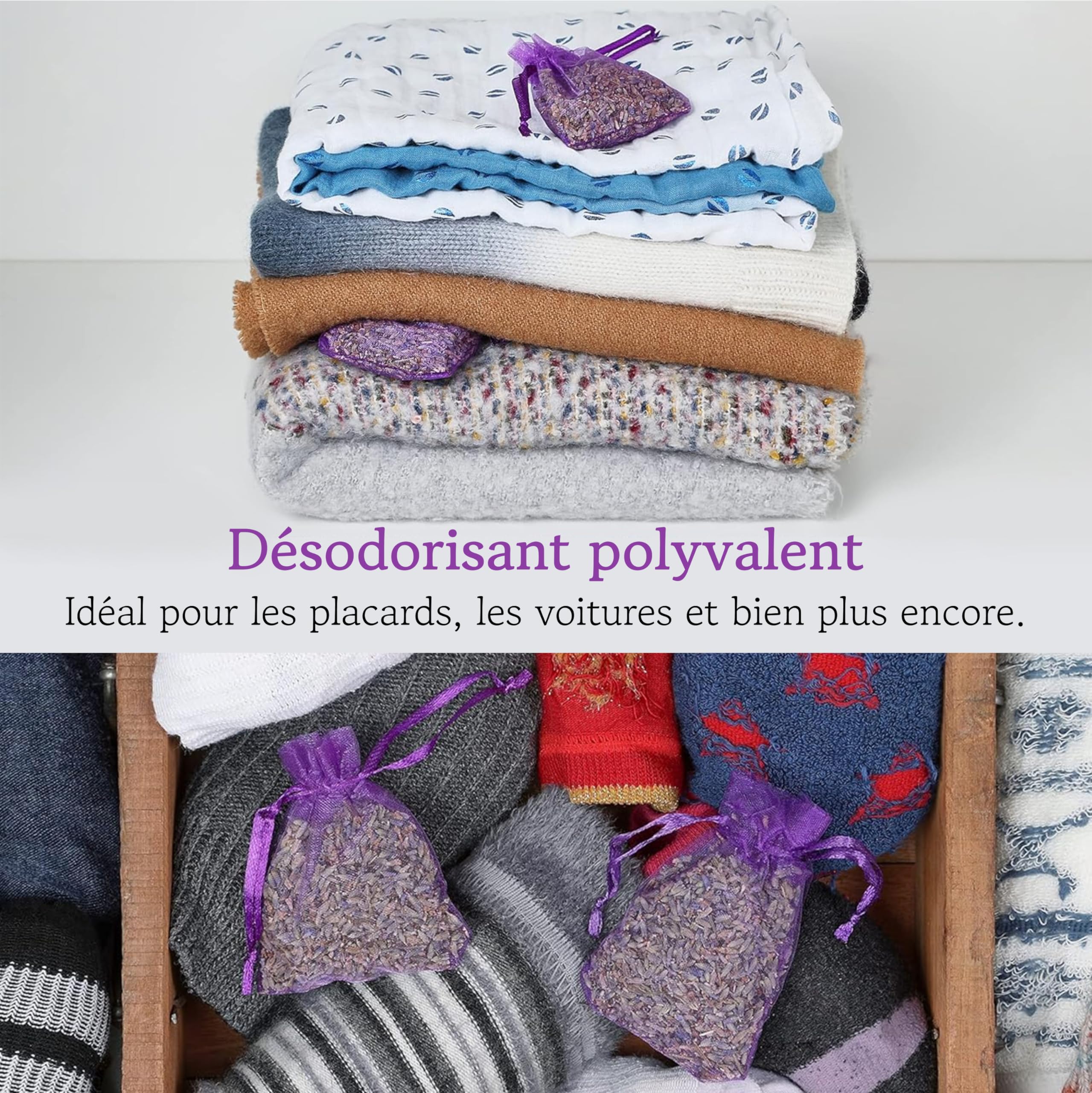 LAVODIA Sachets Parfumés Lavande - 20 Sachets de 6 g pour Armoire, Linge et Placard - Désodorisant Lavande Séchée pour Maison et Voiture - Parfum pour Une Fraîcheur Apaisante et Longue Durée