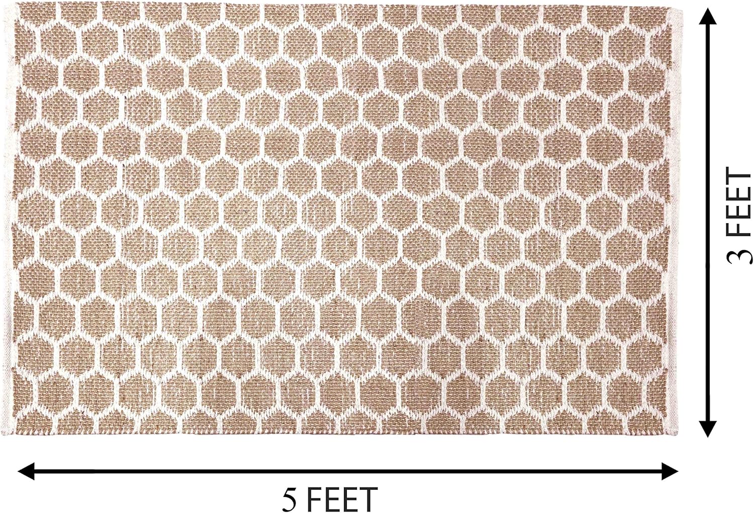 Hand Woven Jute Hemp Cotton Hexagon 3'x5' Area Rug- Indoor/Outdoor Throw Runner- Bedroom Entryway Kitchen (36"x60", Natural)