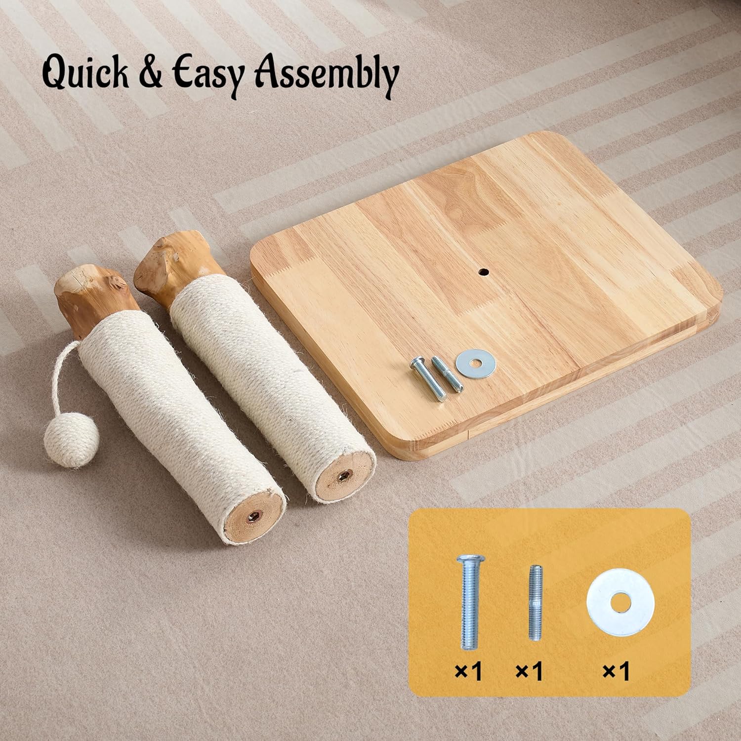 29" Tall Cat Scratching Post for Indoor Cats Adults, Extra-Stable & Natural Solid Wood Scratching Post Sisal Scratcher with Hanging Funny Ball, White