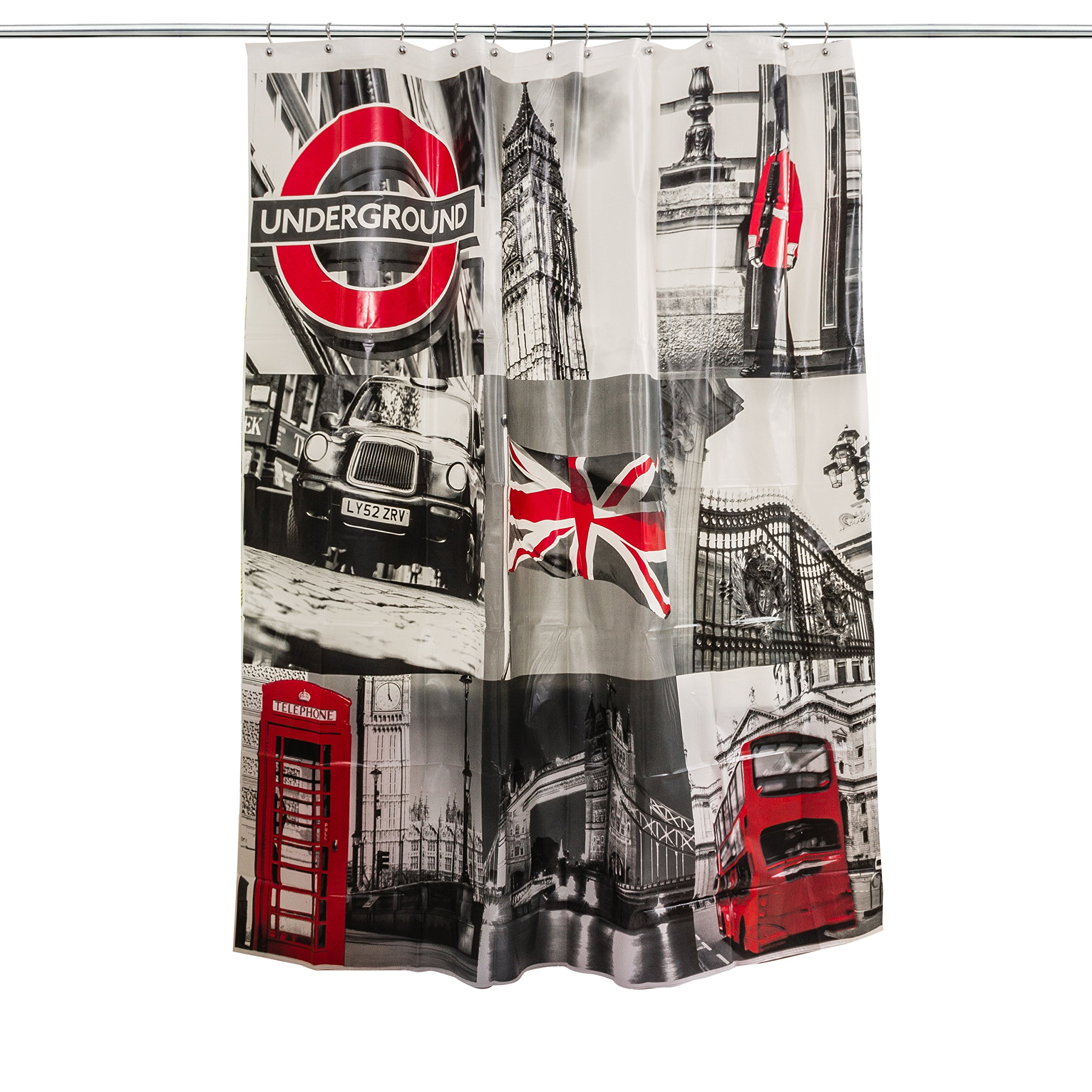 Splash Home London Shower Curtain, 70 x 72-Inch, Grey