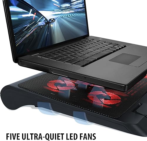 Miniatura 3 de ENHANCE Soporte de refrigeración para laptop para juegos con ventiladores LED de enfriamiento, altura ajustable y doble puerto USB para portátiles