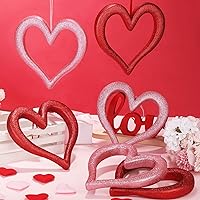 Vista 4 de Aneco 8 adornos colgantes de corazón para el día de San Valentín para árbol de 9.45 pulgadas, decoraciones 3D en forma de corazón, corona