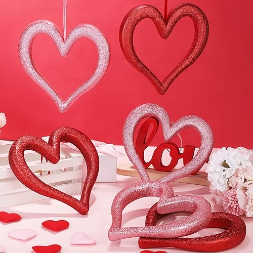 Miniatura 4 de Aneco 8 adornos colgantes de corazón para el día de San Valentín para árbol de 9.45 pulgadas, decoraciones 3D en forma de corazón, corona de