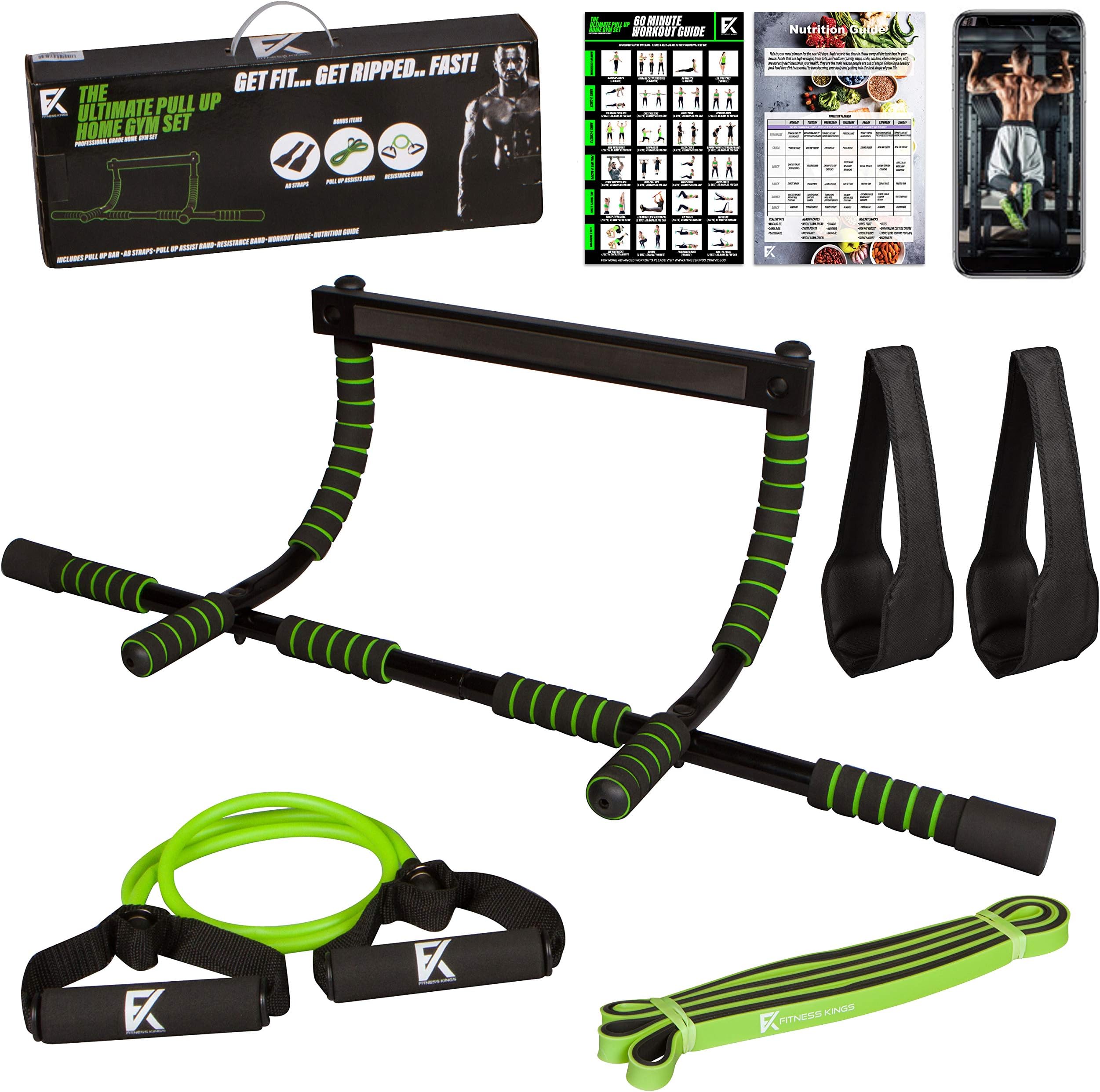 The Ultimate Pull Up Bar Set - 4 in 1 Door Chin Up Bar, Pull Up Assist Band, Ab Straps, Resistance Bands Home Gym Set w/Workout Program