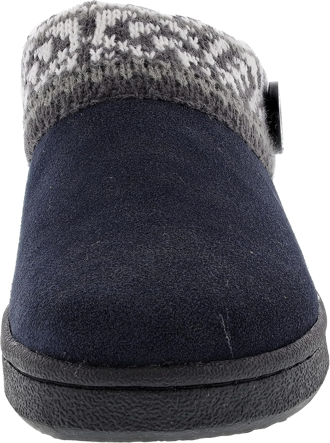 Clarks Womens Suede Leather Comfort Clog Knitted Collar Slipper - Plush Faux Fur Trim - Indoor Outdoor House Slippers For Women (Fairisle Navy 10M)