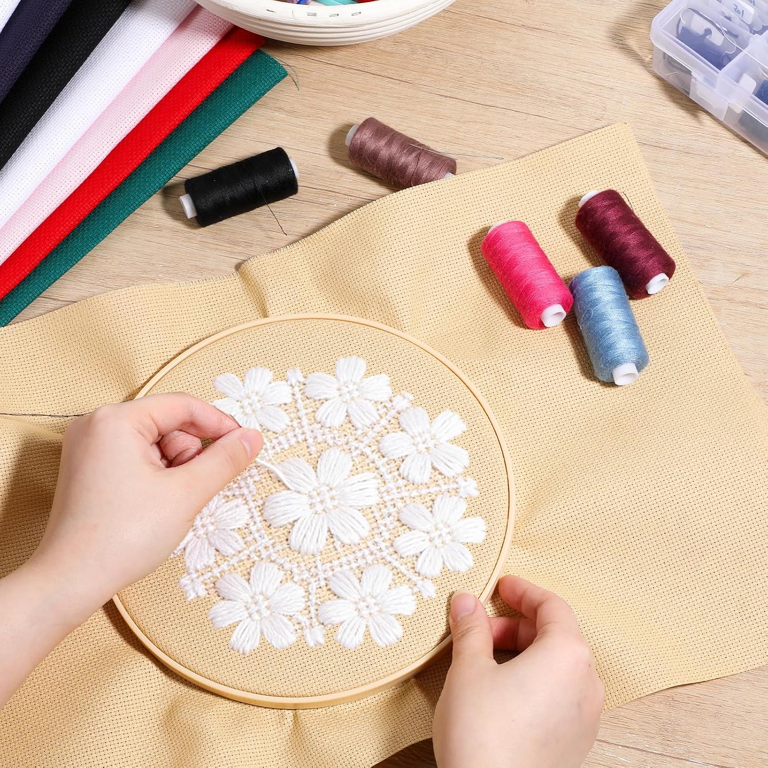 12 Pcs Aida Cloth 14 Count Cross Stitch Fabric DIY Cross Stitch for Embroidery DIY Handmade Art Craft, 12 Color (12 x 18 Inch)