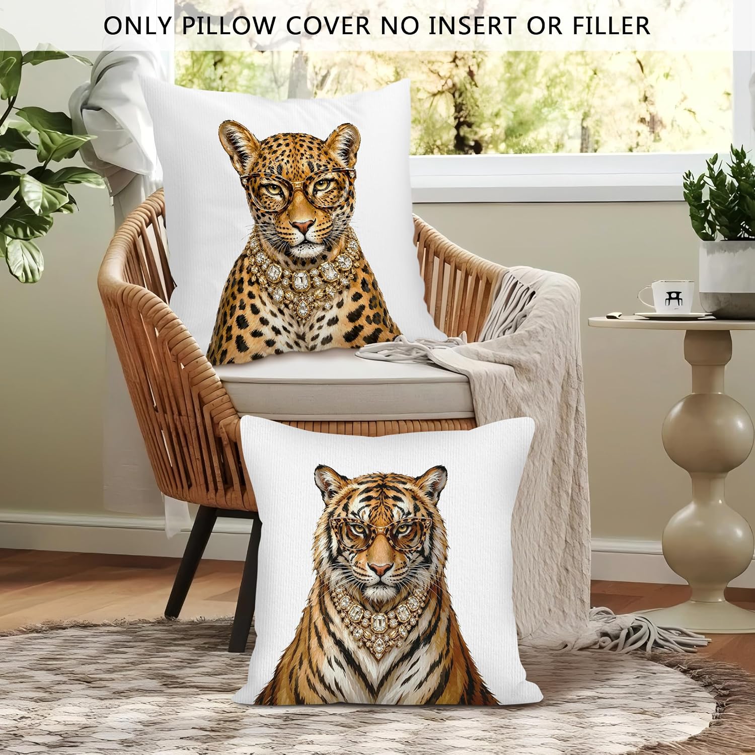 Funky Leopard Tiger Animals Throw Pillow Covers 18x18 Set of 2 image 2