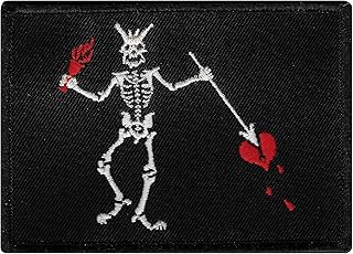 Jolly Roger Blackbeard Flag Embroidered Patch Black White Pirate Skull Iron-On