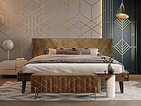 Vista 2 de Marco de cama con cabecero de madera maciza