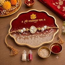 Akaar Premium Acrylic Rakhi Thali Set with Rakhi/Bhaiya Bhabhi Rakhi, Roli Chawal Containers, Raksha Bandhan Gift for Brother, Bhabhi & Siblings (Roli-Chawal Thali + Om Rakhi)