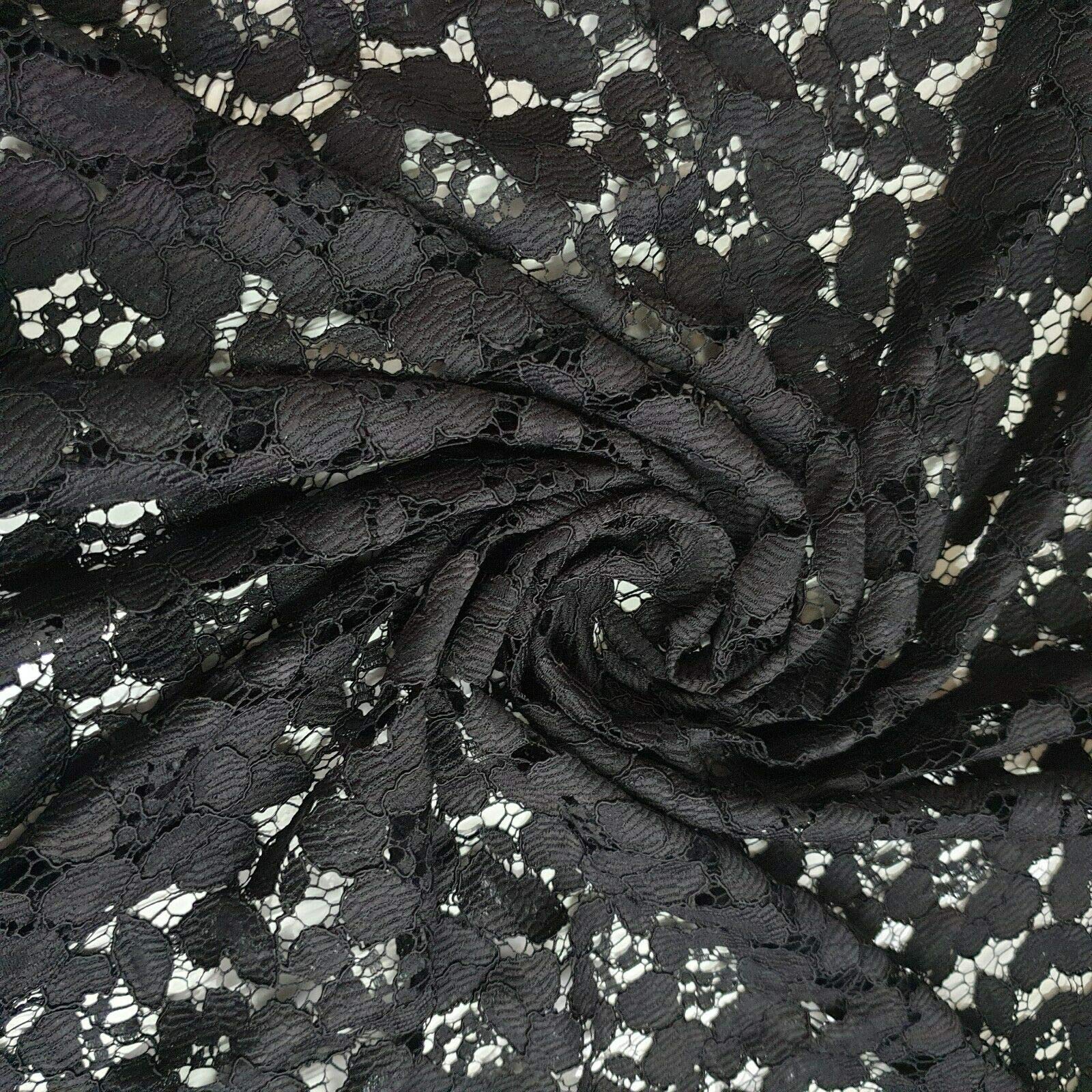 Luxury Vintage Embroidery Bridal Evening Corded Budget Guipure Floral Lace Fabric 54" - 137cm Wide Sold As 1 Meter Pre - Cut Lengths (Black #1) — image 1