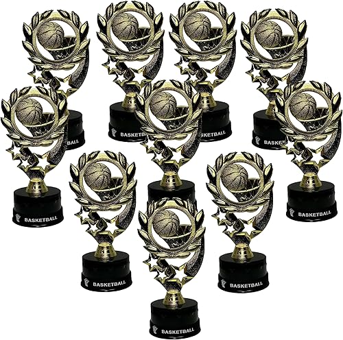 Express Medals Paquete de 10 premios de trofeo de baloncesto de 7 pulgadas de alto que incluyen premios de muñequera de baloncesto de silicona,