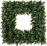 Pure Garden 16.5-Inch UV Resistant Boxwood Wreath - All-Season Artificial Square Wreath for Front Door Indoor Outdoor Use