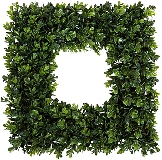 Pure Garden 16.5-Inch UV Resistant Boxwood Wreath - All-Season Artificial Square Wreath for Front Door Indoor Outdoor Use