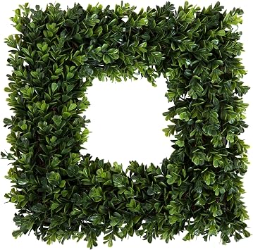 Pure Garden Square Boxwood Wreath for Front Door, Green, 16.5