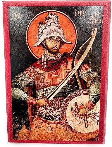 Wooden Greek Orthodox Christian Icon Holy Martyr Philopater Mercurius of the Two Swords (Abu-Seifein) (4.5" x 6.5")