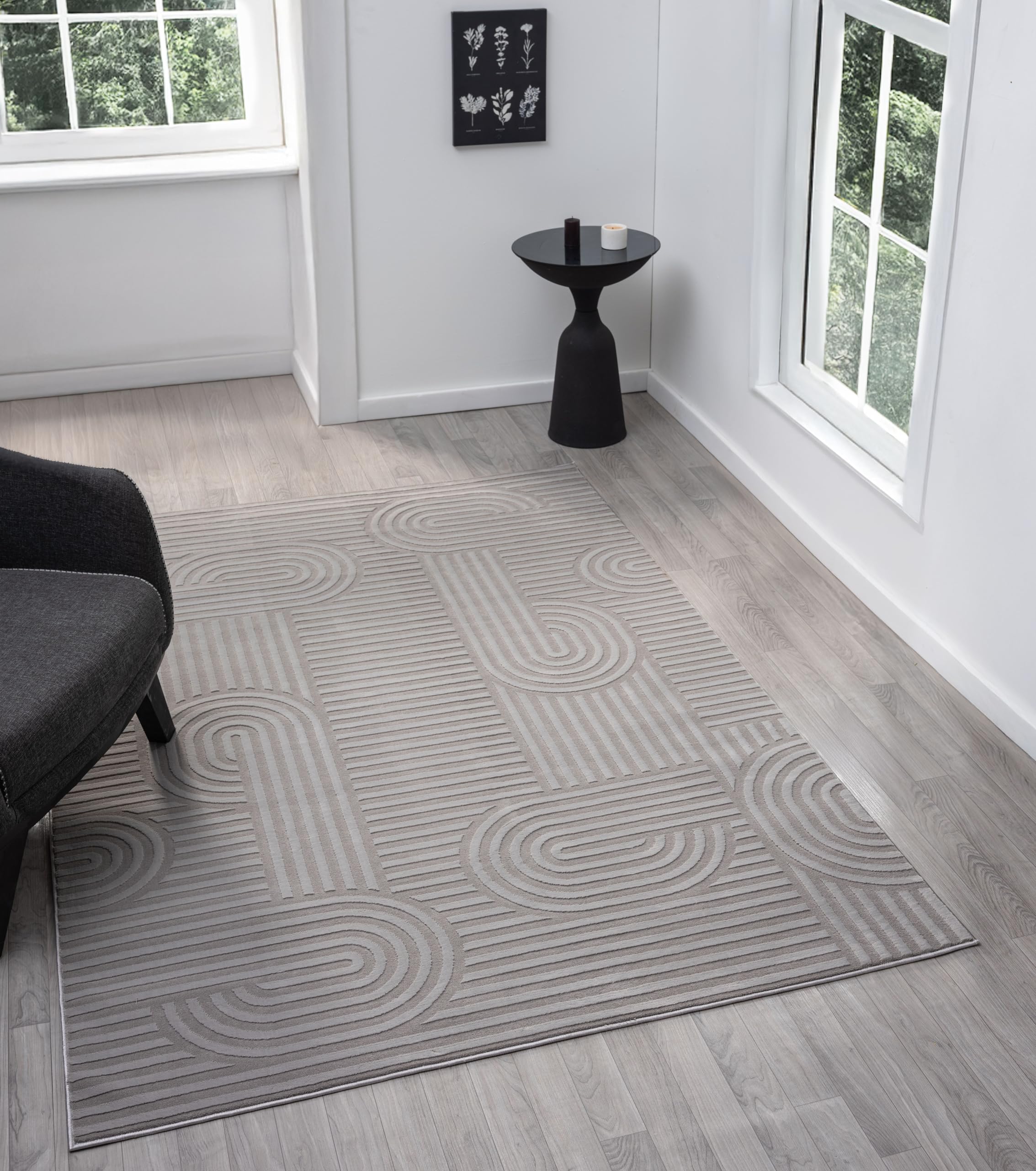 RUGGERRUGS Annabel Modern Geometric Area Rug for Living Room, 8x10 Contemporary Arched Linear Large Gray Rug, Stain Resistant Non-Shedding Carpet for