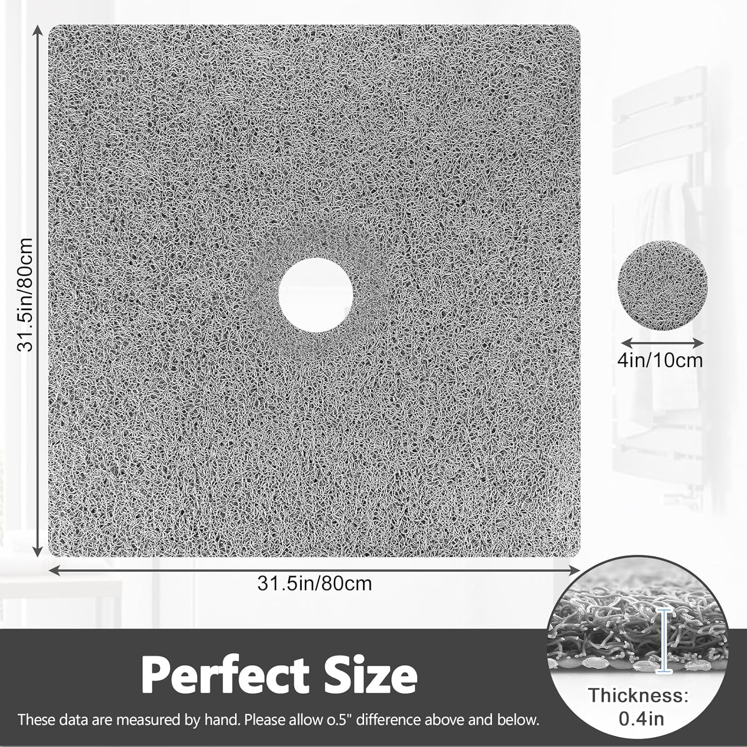 Shower Mat Non Slip: 31x31 Inch Extra Large Square Shower Mats with Drain Hole in Middle - Soft Loofah Quick Drying Matt for Shower Stall - Image 7