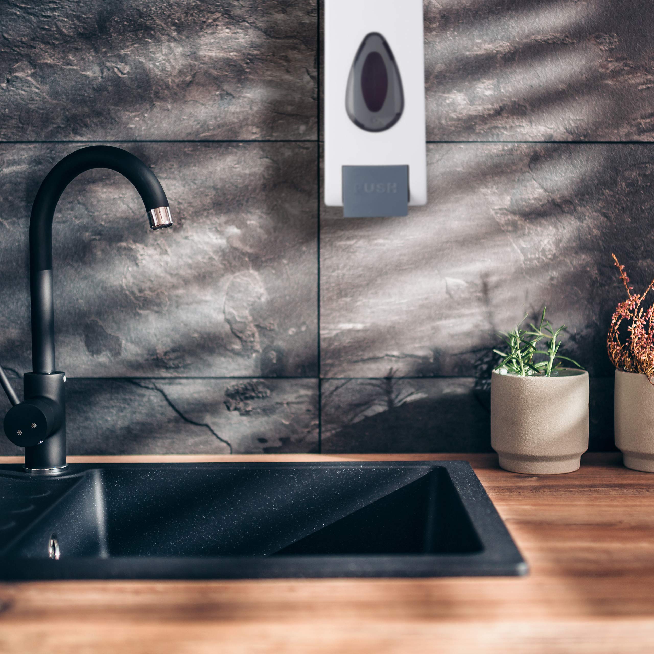 2 Dispenser Sapone Da Parete Ricaricabili - 350ml, Design Moderno, Per Bagno E Cucina (Bianco/Grigio) - Foto 6