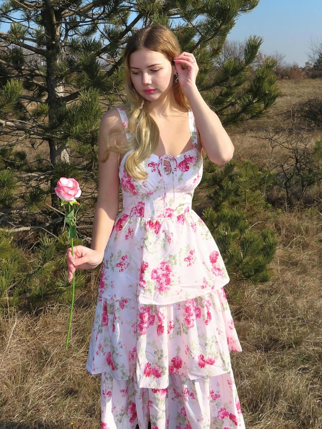 Scarlet Darkness Milkmaid Corset Dress for Women Summer Wedding Guest Dresses Cocktail Floral Sundress with Pockets - Image 8