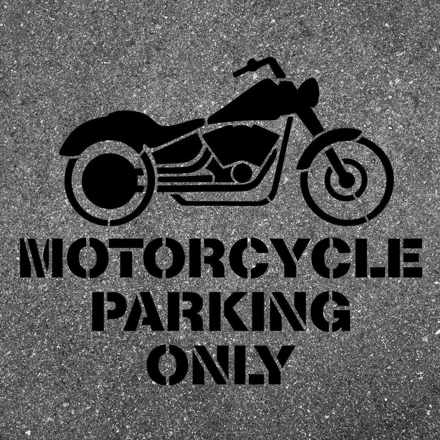 Motorcycle Parking Only Stencil 35 Inch Symbol to Establish Parking Zones and Right of Way Areas 1.5MM Thick One Piece USA Made Transparent Easy to Clean Paintable Template by Marketing Holders
