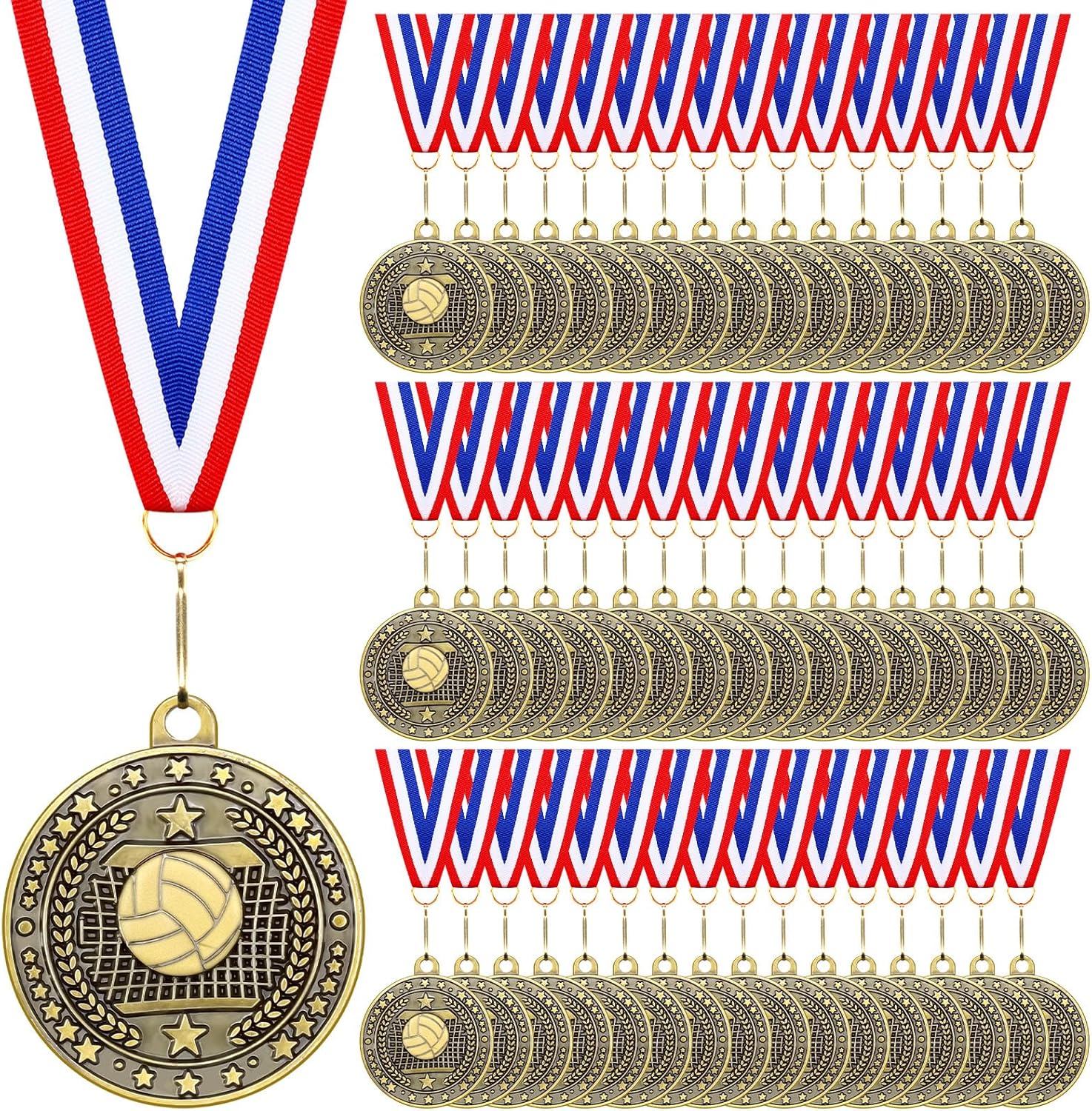 Cunno 48 Pcs Award Medals Bulk Gold Medals Trophy Award with Neck Ribbons Winner Prize Gift for Team Sports Participation Achievement Party Favors