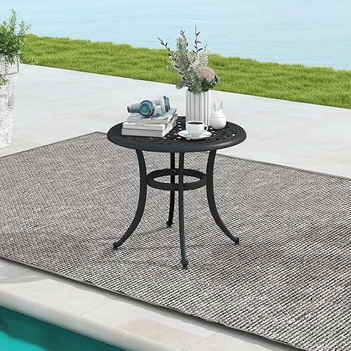 Miniatura 2 de Tangkula Mesa auxiliar de patio de 24 pulgadas, mesa auxiliar de aluminio fundido con almohadillas ajustables, mesa de centro pequeña para