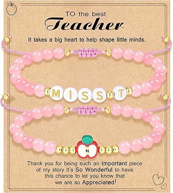 Teacher Appreciation Bracelet Gifts for Women Initial Beaded Bracelets Back to School Thank You Teacher Gifts 2pcs Link Bracelet New Teacher Graduation Gift Birthday Retirement Teachers' Day Jewelry