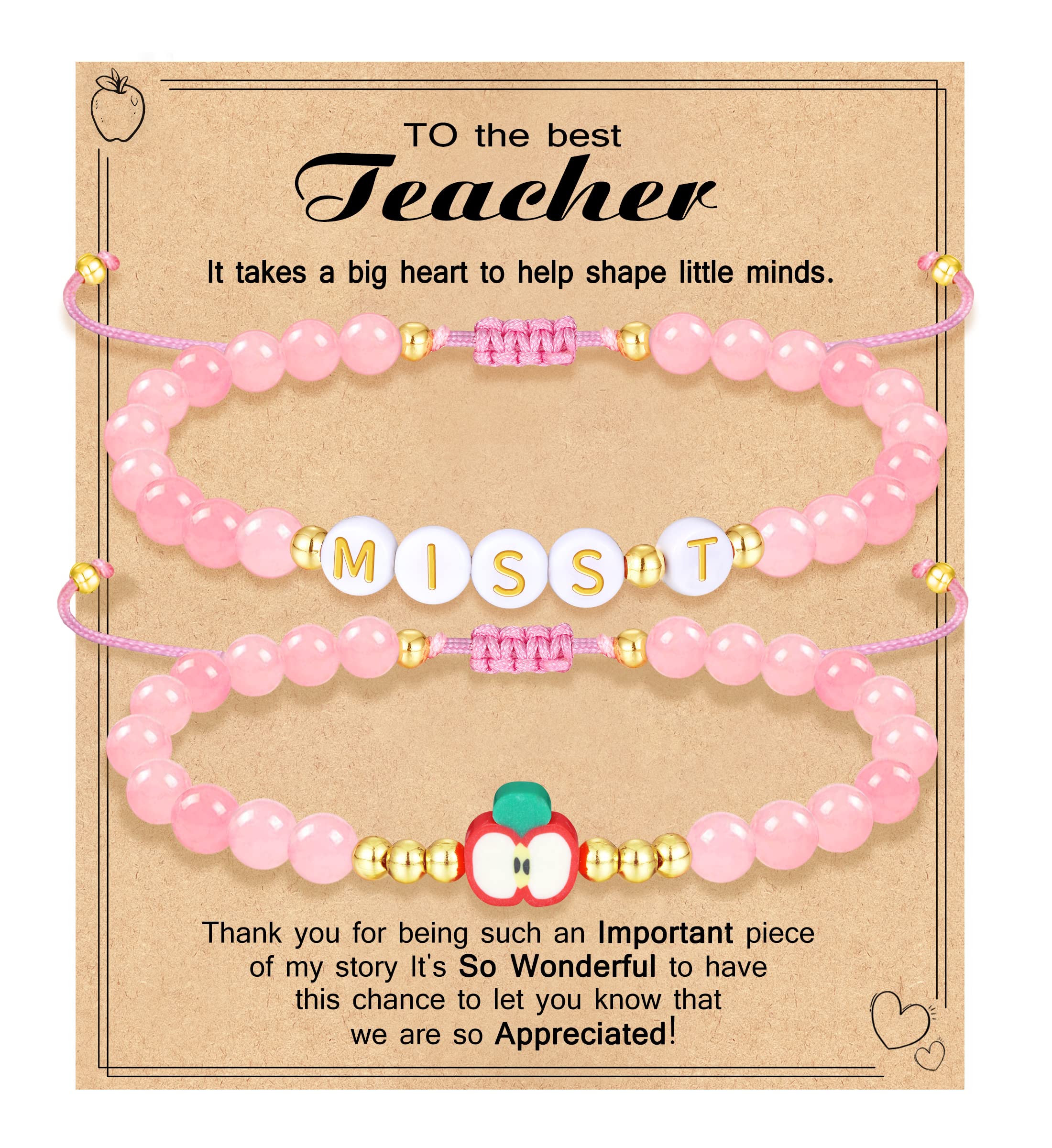 Teacher Appreciation Bracelet Gifts for Women Initial Beaded Bracelets Back to School Thank You Teacher Gifts 2pcs Link Bracelet New Teacher Graduation Gift Birthday Retirement Teachers' Day Jewelry