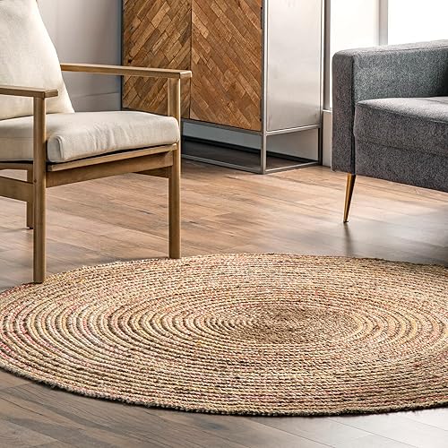 Miniatura 8 de nuLOOM Discotek alfombra de área trenzada de yute, 3 pies x 5 pies, ovalada, color natural