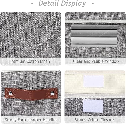 Miniatura 4 de ANMINY 2 contenedores de almacenamiento de tela con tapa, asas de piel sintética, ventana transparente, lavable, tablero de plástico PP, decorativo,