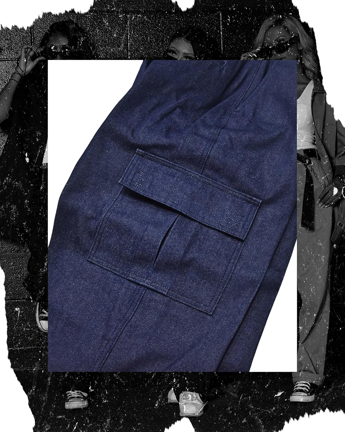 FB County Hard Denim Pants - Unisex 14oz Heavy Loose Fit High Waisted Cargo Jeans with Utility Pockets