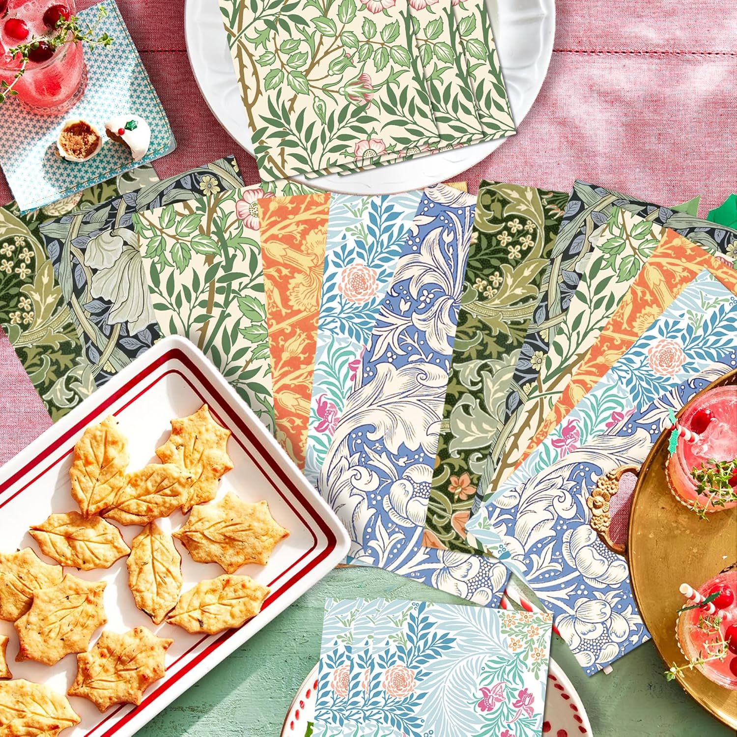 120PCS William Morris Floral Paper Napkins - 6 Vintage Wildflower Disposable Hand Towels for Bathroom, Dinner, Picnic, Wedding | 4.5"x8" | Wildflower Disposable Napkins for Daily Use,Family Gatherings