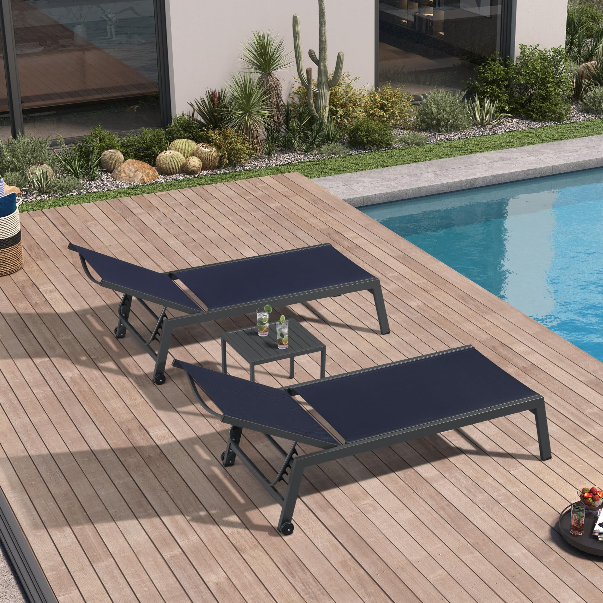 PURPLE LEAF Oversized Textilene Chaise Lounge Set