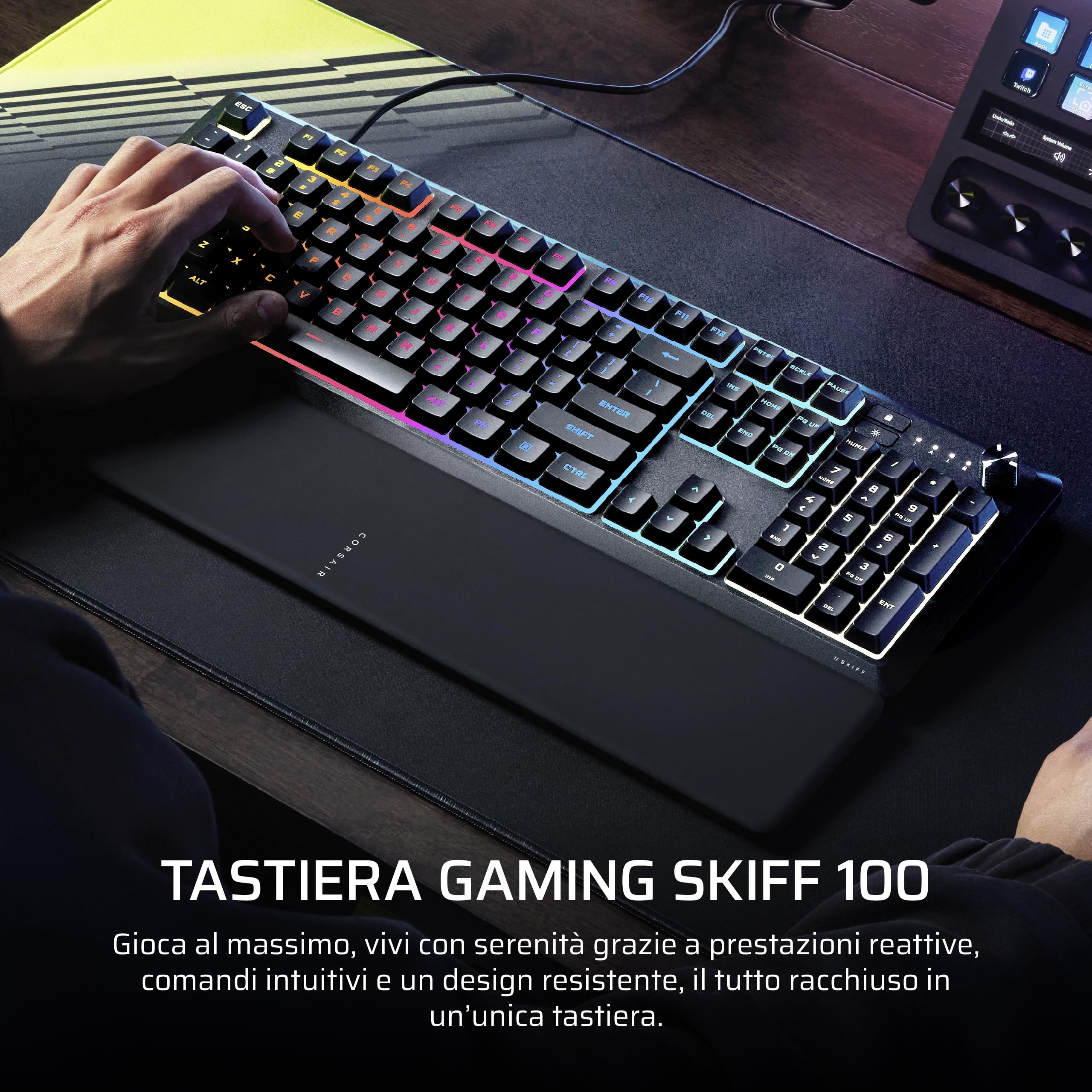 CORSAIR SKIFF 100 Tastiera da Gioco RGB Cablata Silenziosa – IT, Nero