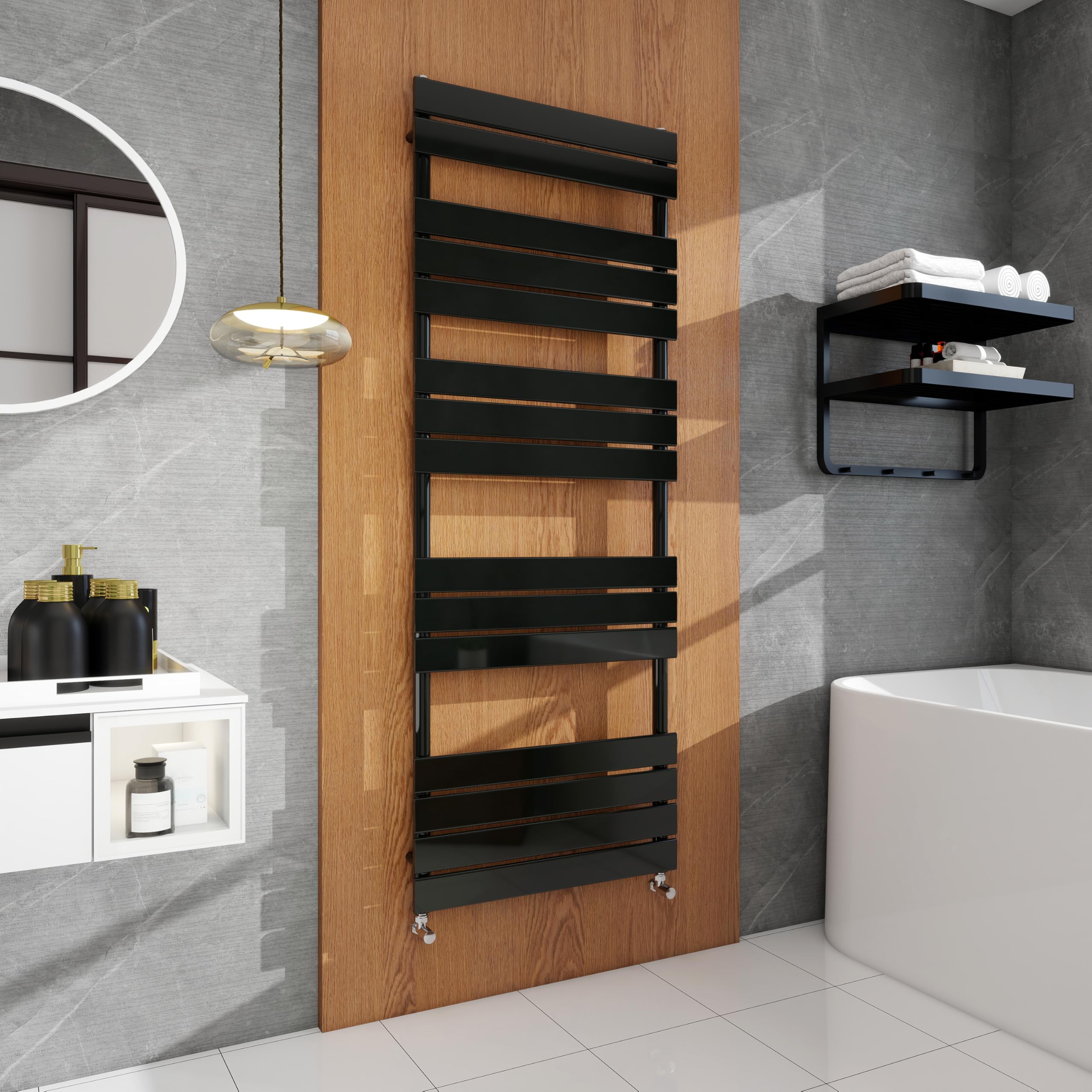simple bathrooms Modern Flat Panel Heated Towel Rail Radiator,Wall Mounted Central Heating Ladder Rad 1600X600mm Black