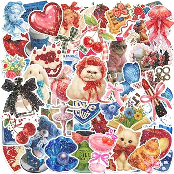 105PCS Coquette Stickers Pack, Cute Aesthetic Stickers, Small Coquette Sticker Pack, Holographic Waterproof Vinyl Decals for Water Bottles, Laptop, Phone Case, Tablet & Scrapbook Decor