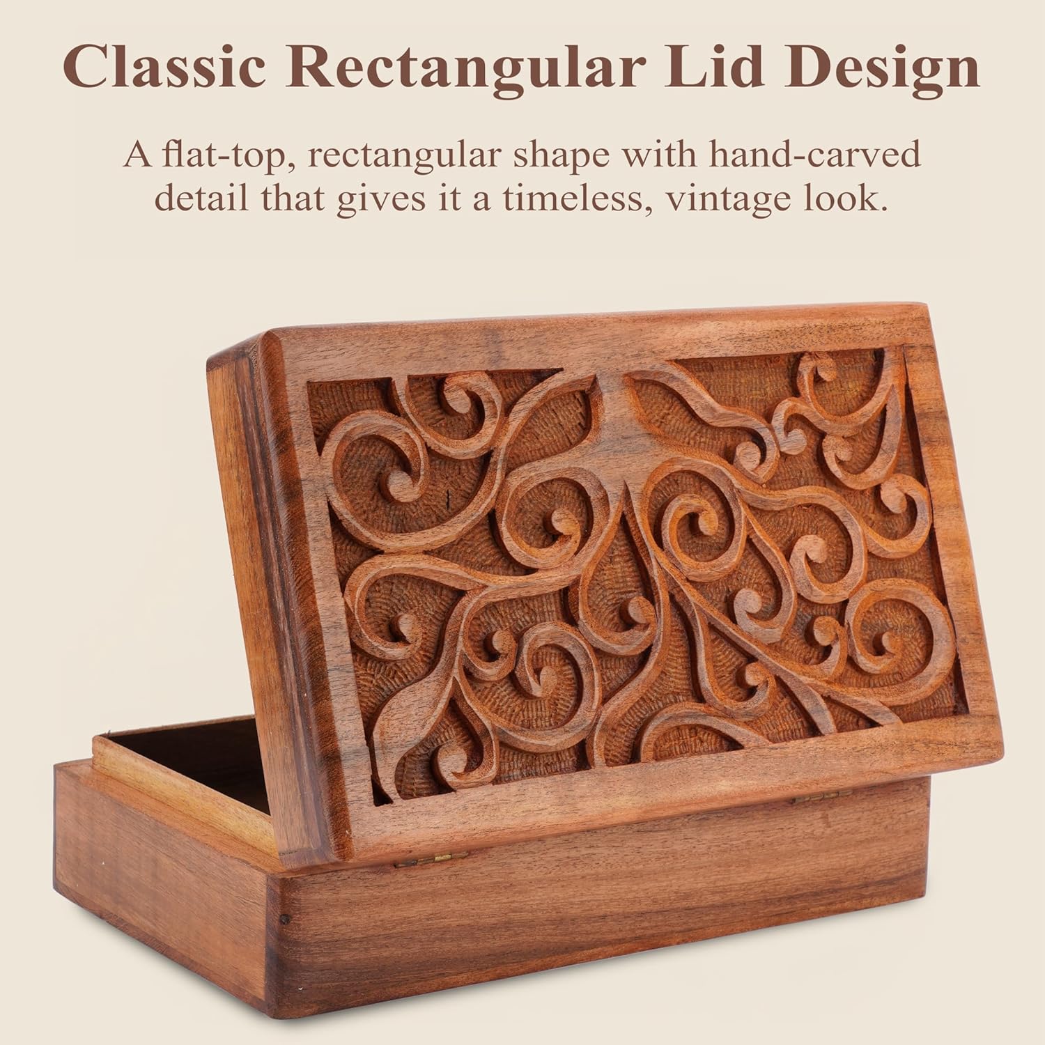 Ajuny Hand Carved Wooden Jewelry Storage Box Multipurpose Decorative Vintage Style Keepsake Trinket Case Holder Treasure Chest Necklace Earring Organizer Great Gift