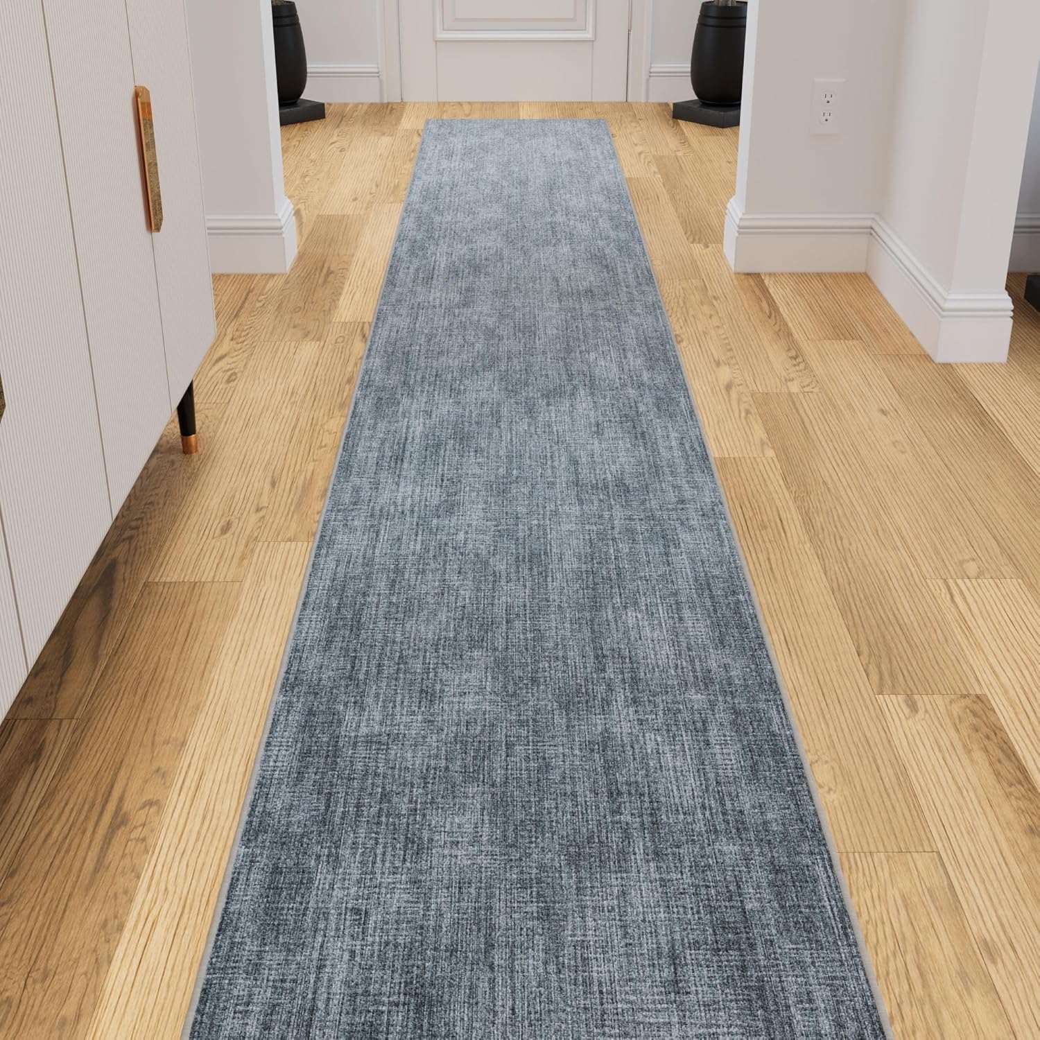 Ottomanson Runner Rug 1'10.5" x 8' – Soft Non-Slip Rug, Quick Dry Low Pile Carpet for Entryway, Kitchen, Hallway & Narrow Indoor Spaces, Solid Greyish Blue