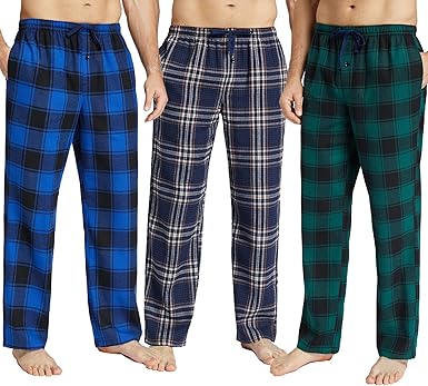 JupiterSecret Mens Pajama Pants Set Flannel Cotton Sleep & Lounge Pants, PJ Bottoms with Pockets and Button Fly 3 Pack