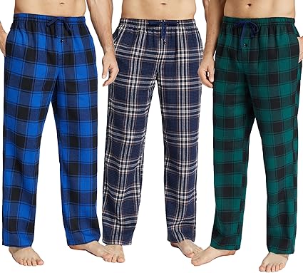 JupiterSecret Mens Pajama Pants Set Flannel Cotton Sleep & Lounge Pants, PJ Bottoms with Pockets and Button Fly 3 Pack
