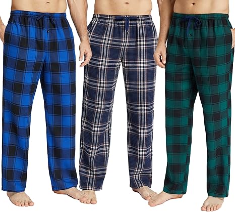 JupiterSecret Mens Pajama Pants Set Flannel Cotton Sleep & Lounge Pants, PJ Bottoms with Pockets and Button Fly 3 Pack
