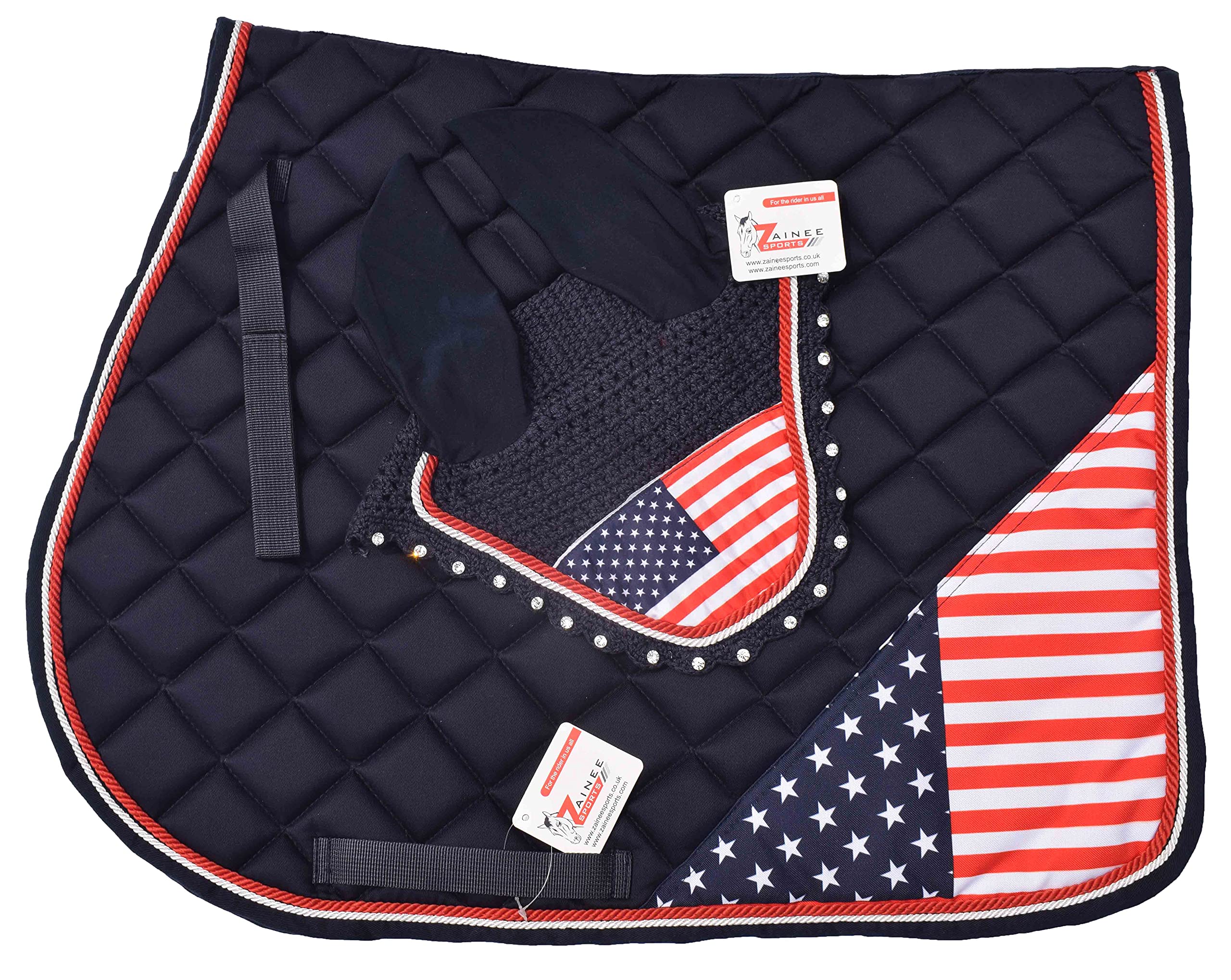 US Flag All Purpose English Saddle Pad 4th July Horse Riding Pad | Fly Bonnet | Horse Riding Equestrian Saddle Pad