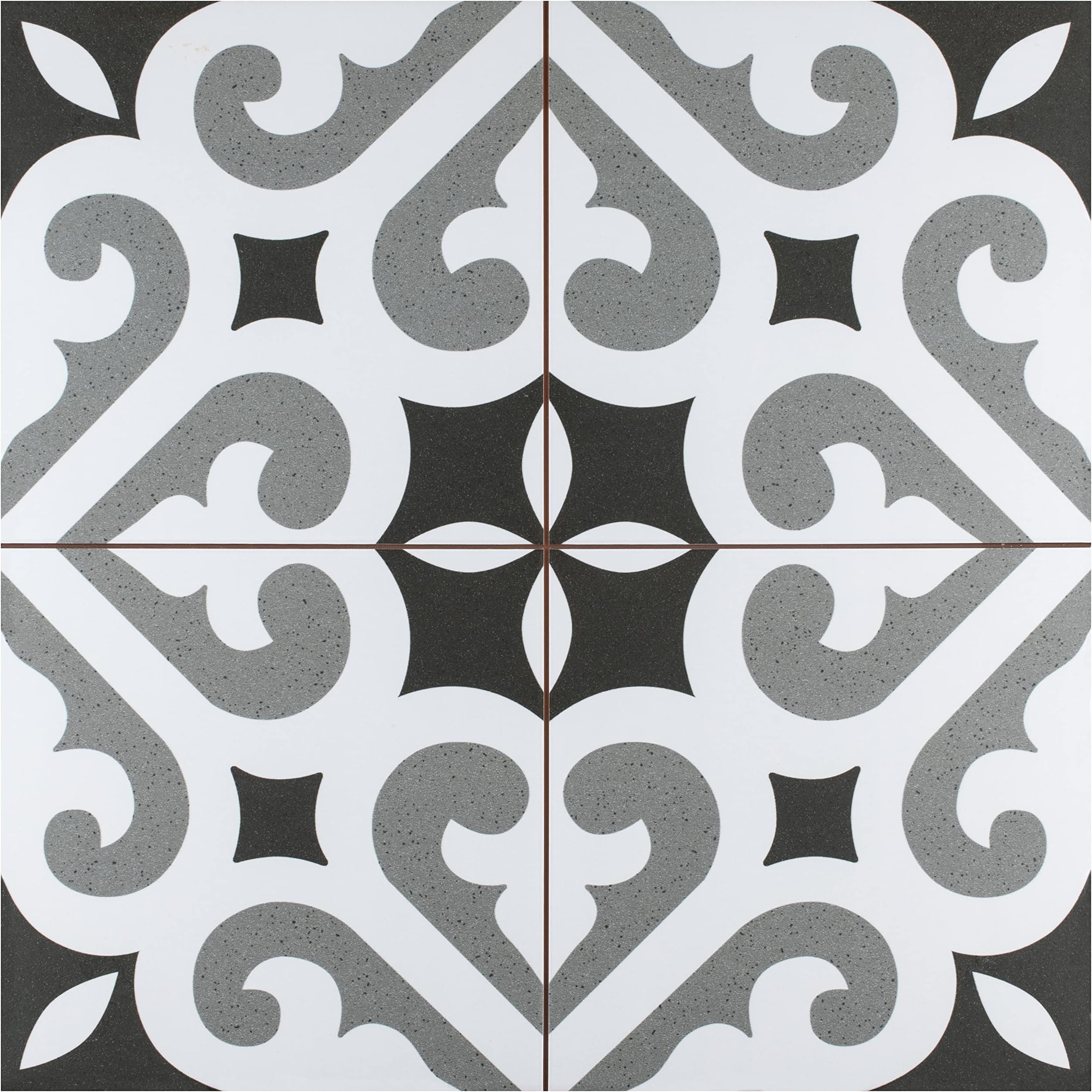 SomerTile FPE18THO Thornbury Encaustic Ceramic Floor and Wall Tile, Grey,White,Black, 5 Piece