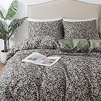 Vista 34 de HoneiLife Juego de funda de edredón floral 100% algodón, 3 piezas, suave, ropa de cama botánica con cierre de cremallera y lazos en las esquinas