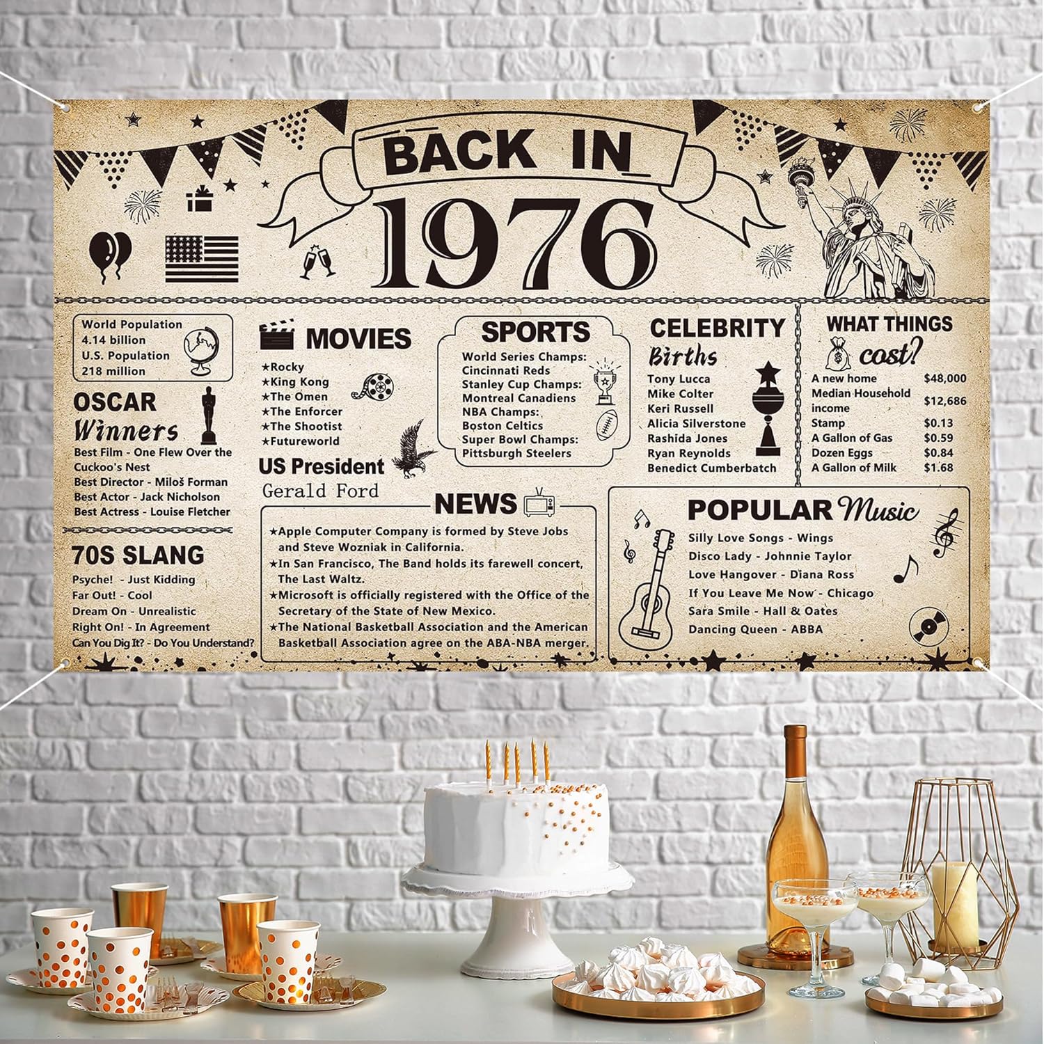 DARUNAXY 50th Birthday Party Decorations, Vintage Back in 1976 Banner 50 Year Old Birthday Party Poster Supplies Vintage 1976 Backdrop Photography Background for Men & Women 50th Class Reunion Decor - Image 7