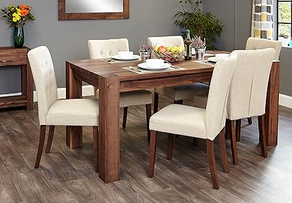 Baumhaus Shiro Large Walnut Dining Table And Six Chairs Biscuit Flare Back Chair Amazon Co Uk Home Kitchen