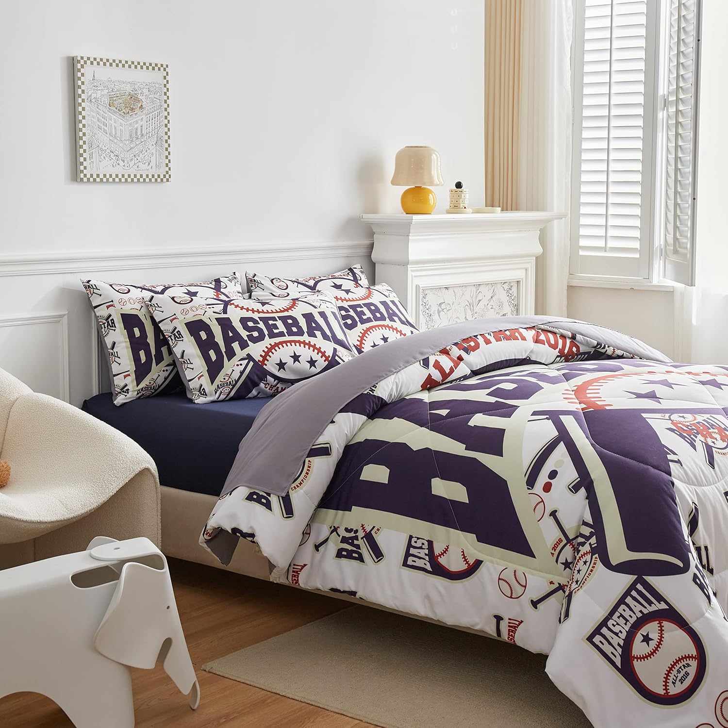 FAIRY KAARI Kids Baseball Comforter Set Bed in A Bag Full