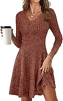 Vestido feminino de manga comprida com nervuras de tricô 2025 outono inverno gola V casual vestido suéter rodado